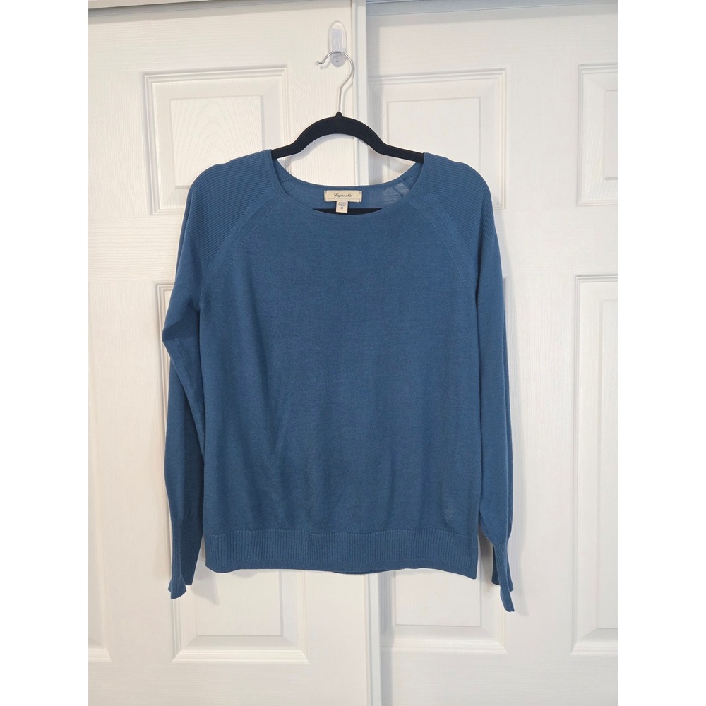 Faconnable Womens Teal Blue 100% Merino Wool Raglan Sleeve Crewneck Sweater M